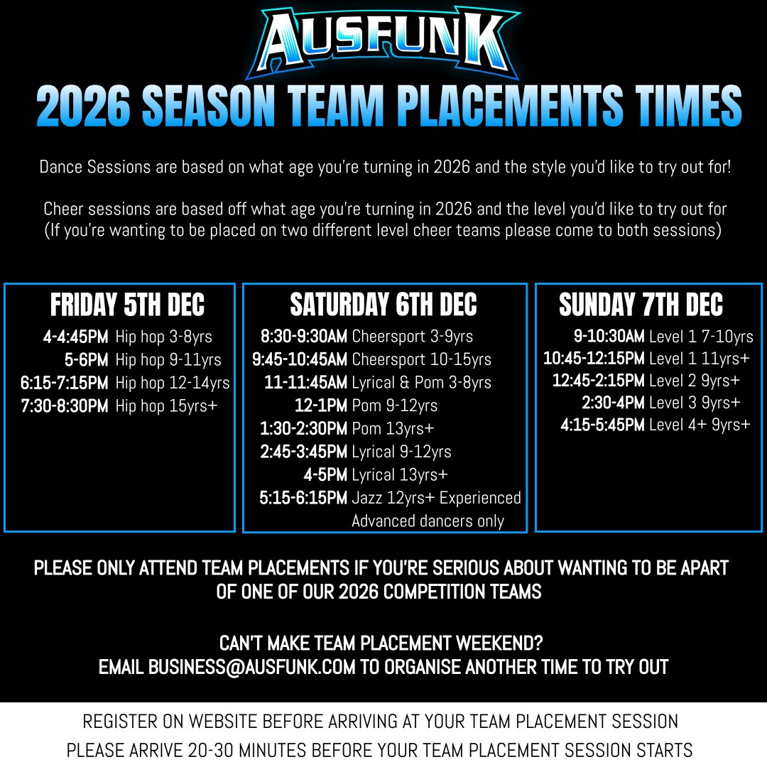 2026 Team placements timetable
