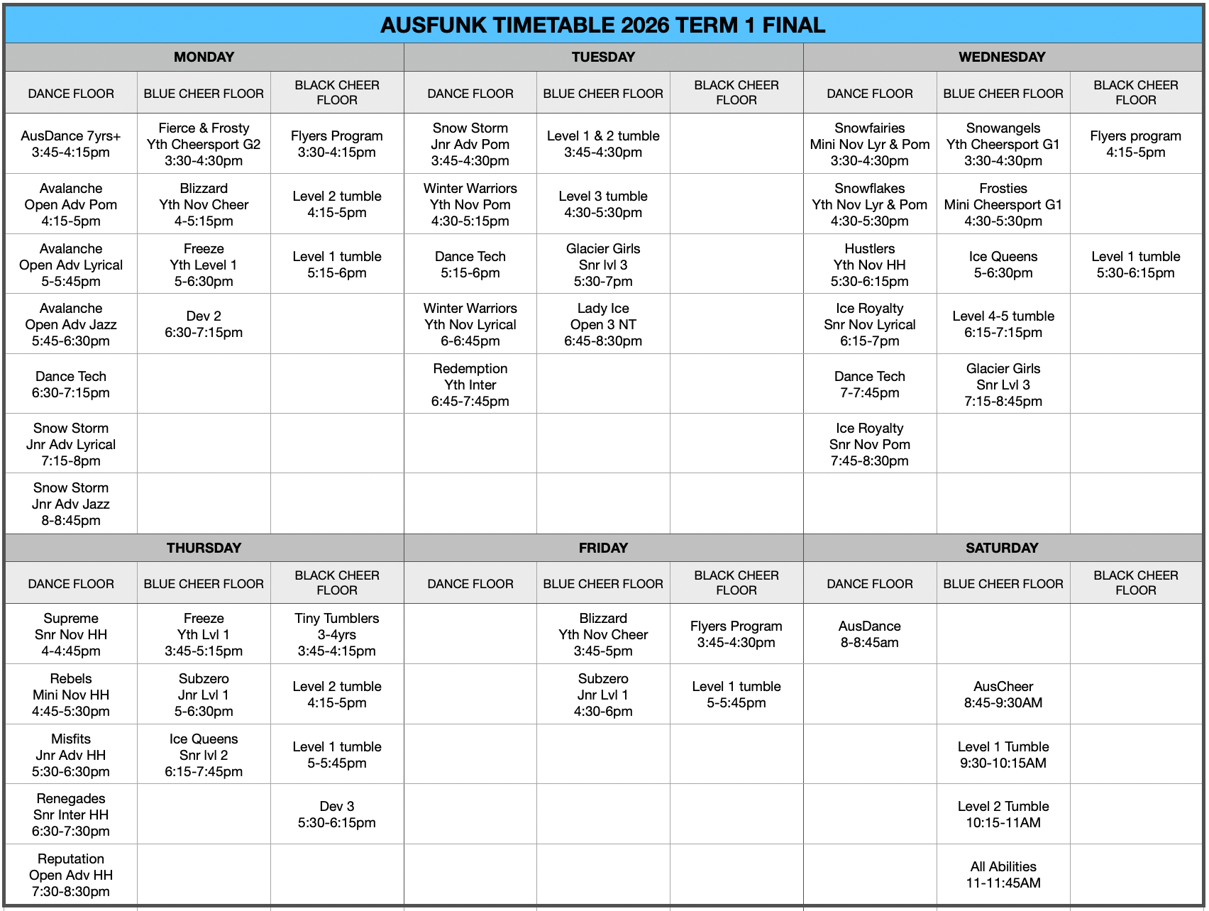 Term 1 Timetable V3